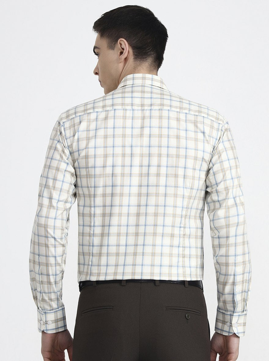 Cream & Blue Checked Slim Fit Formal Shirt | Metal