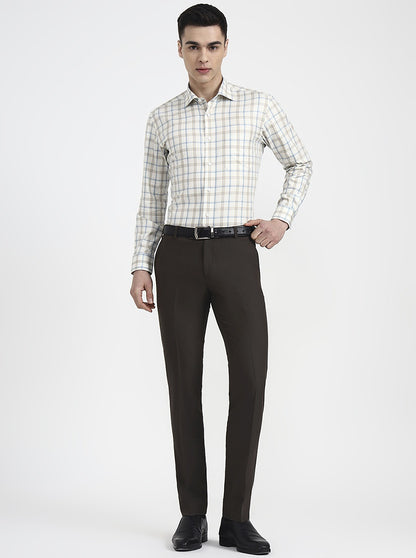 Cream & Blue Checked Slim Fit Formal Shirt | Metal