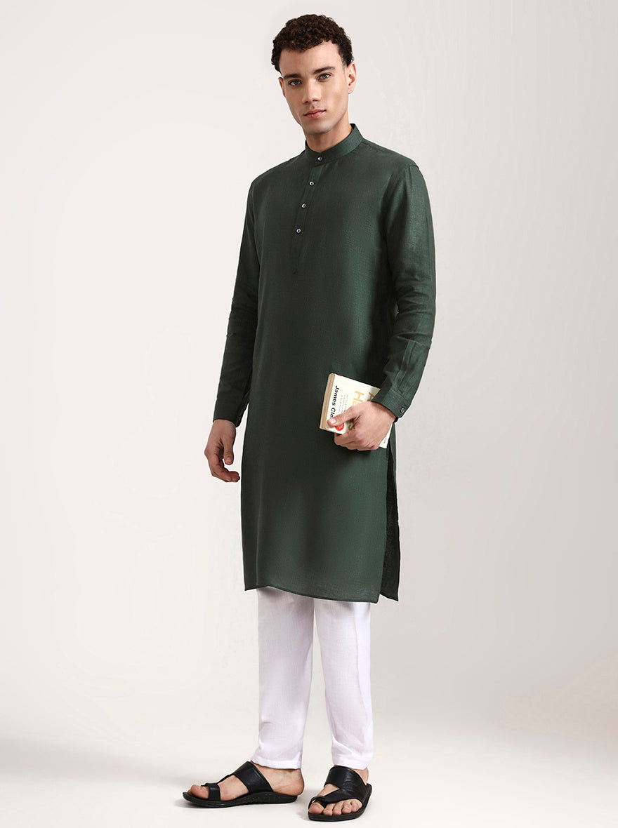 Green Solid Modi Kurta | JadeBlue