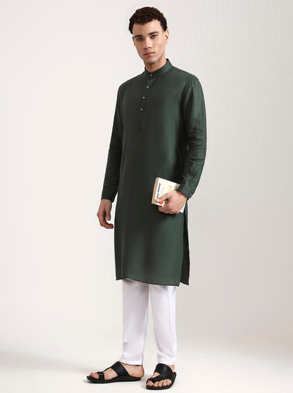 Green Solid Modi Kurta | JadeBlue