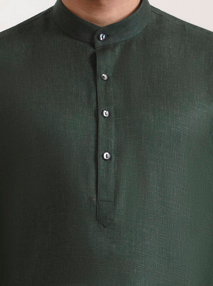 Green Solid Modi Kurta | JadeBlue