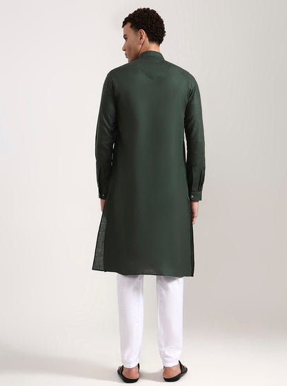 Green Solid Modi Kurta | JadeBlue