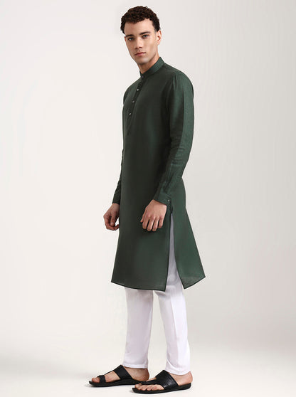 Green Solid Modi Kurta | JadeBlue