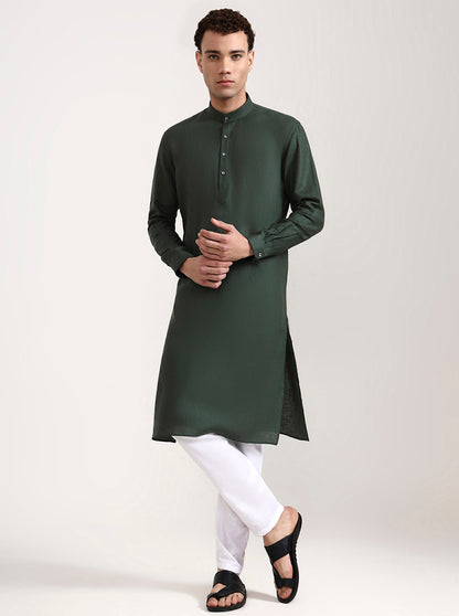 Green Solid Modi Kurta | JadeBlue