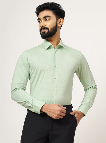 Green Checked Slim Fit Formal Shirt | JadeBlue Youth