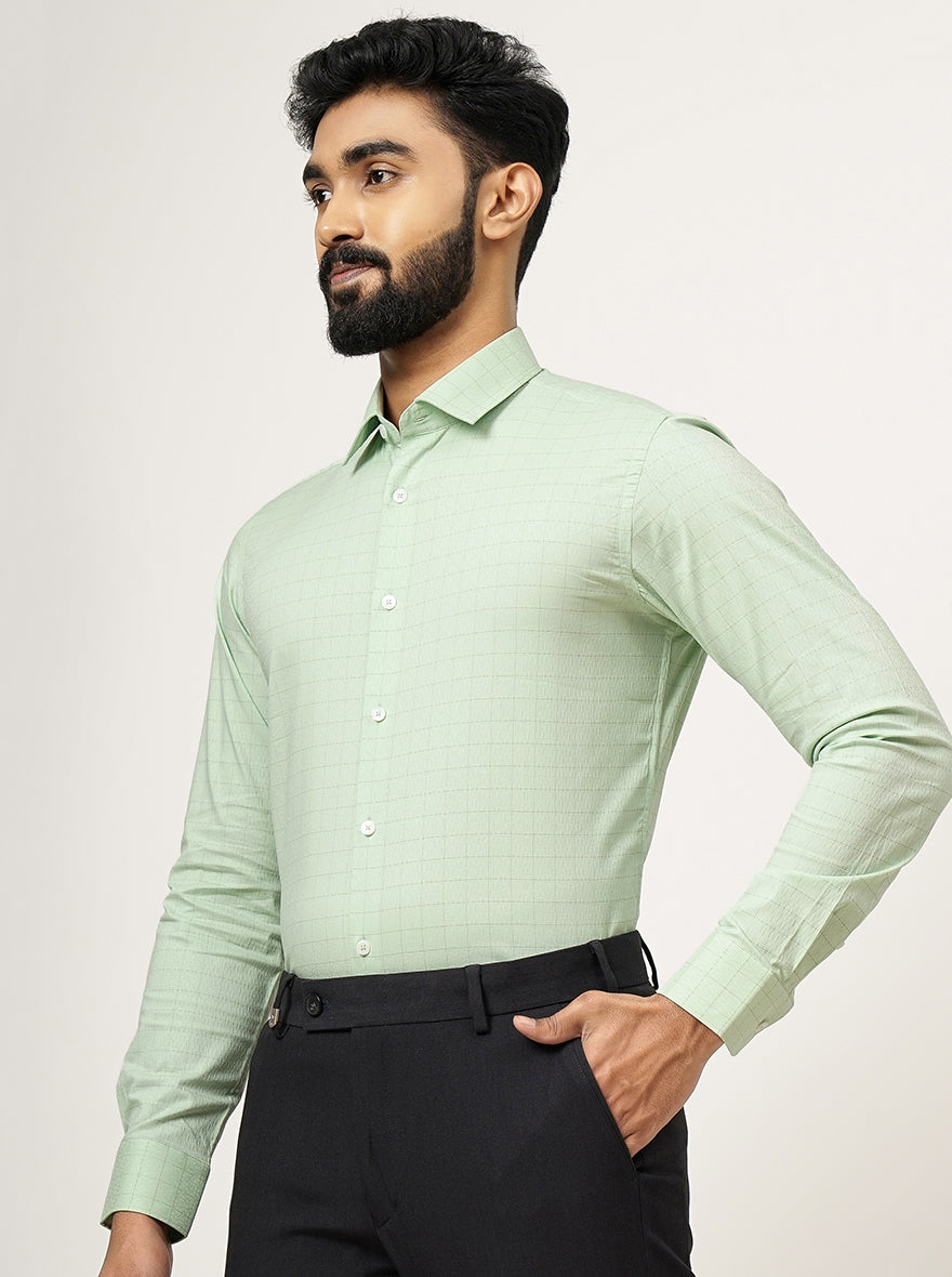 Green Checked Slim Fit Formal Shirt | JadeBlue Youth