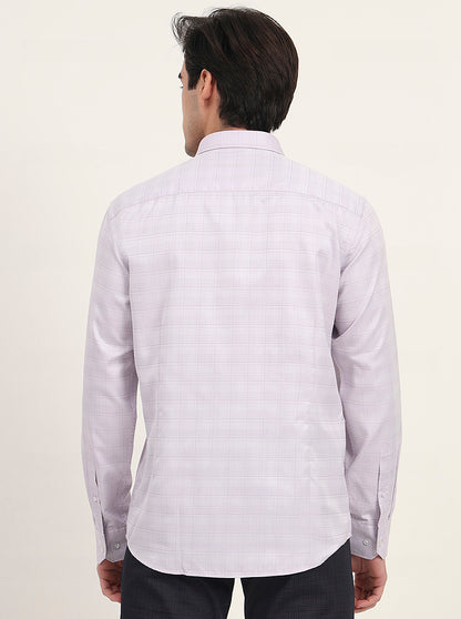 Lavender Checked Slim Fit Semi Casual Shirt | Greenfibre