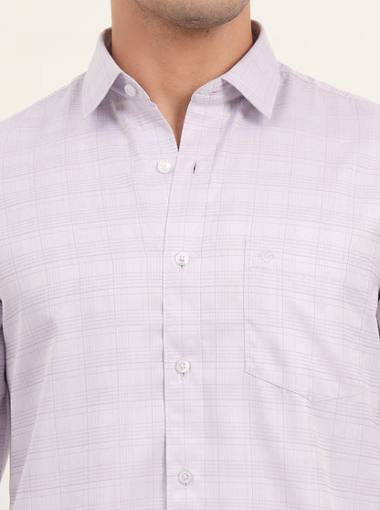 Lavender Checked Slim Fit Semi Casual Shirt | Greenfibre