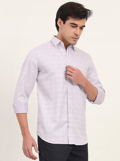 Lavender Checked Slim Fit Semi Casual Shirt | Greenfibre
