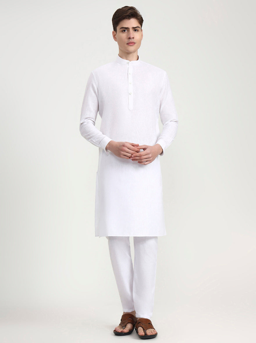 White Solid Modi Kurta | JadeBlue