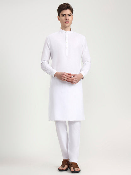 White Solid Modi Kurta | JadeBlue