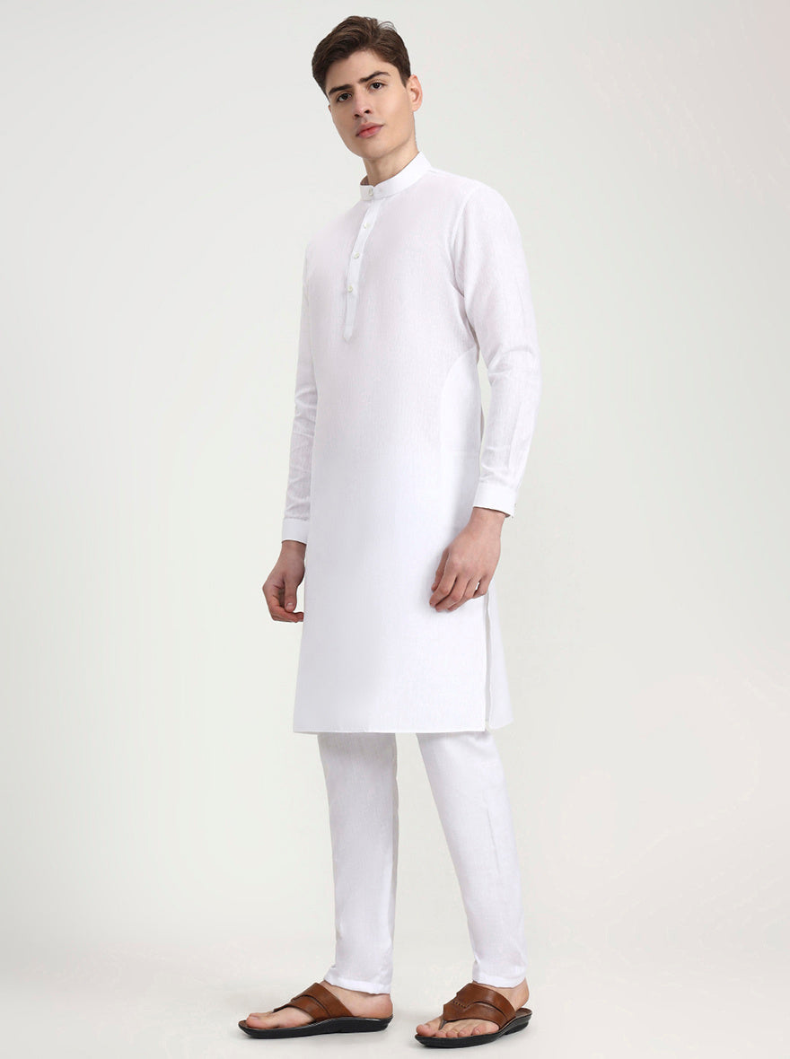 White Solid Modi Kurta | JadeBlue