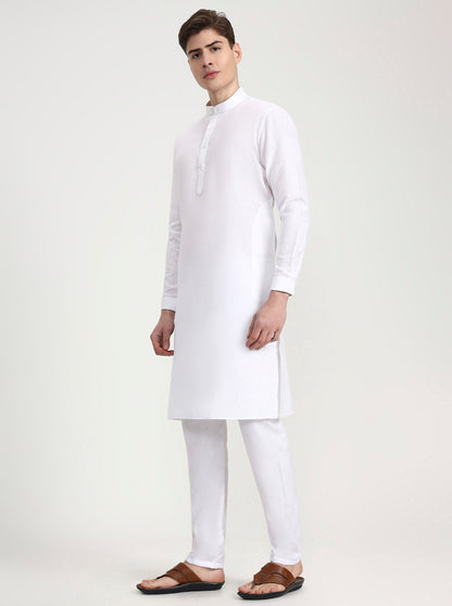 White Solid Modi Kurta | JadeBlue