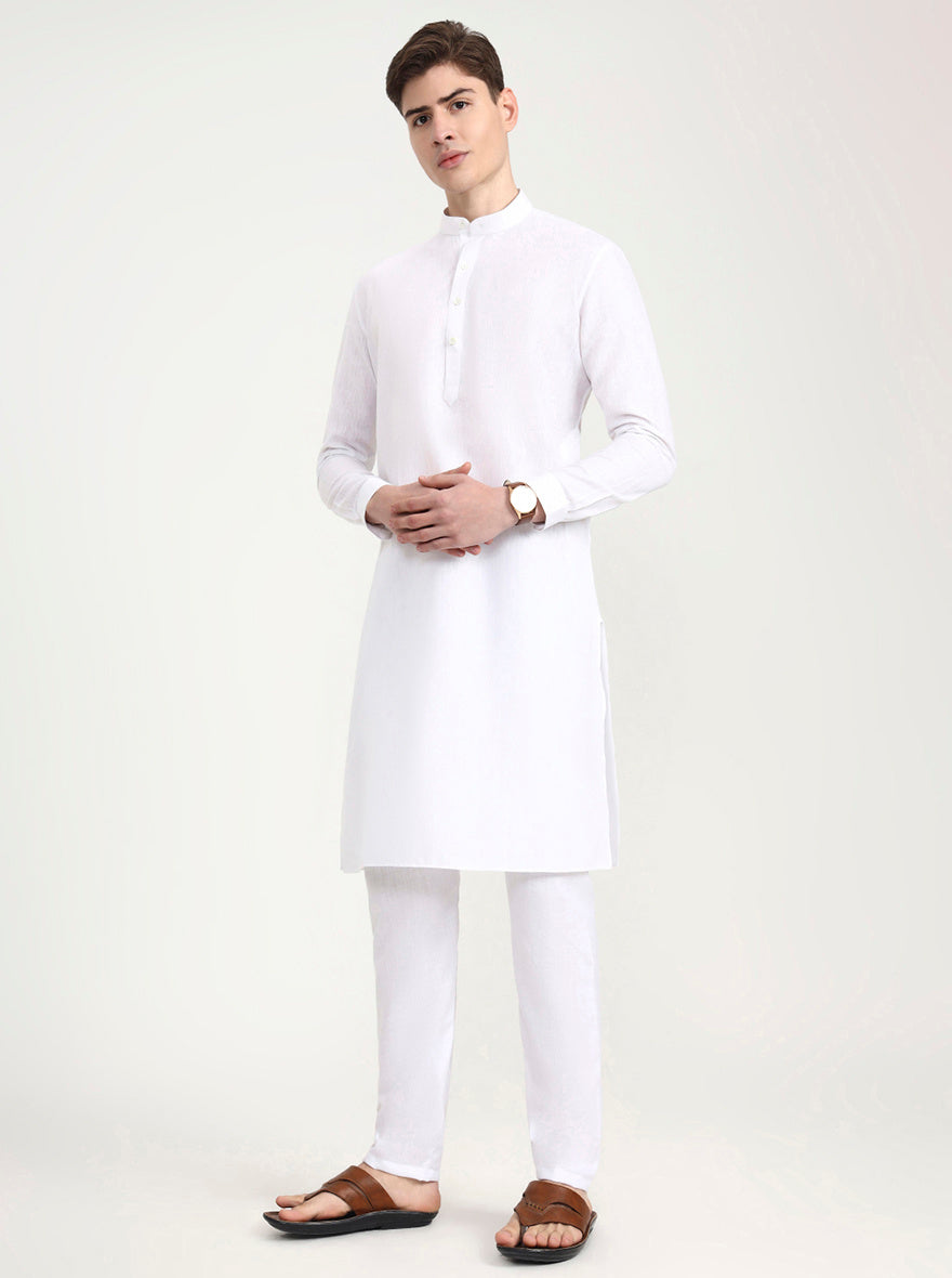 White Solid Modi Kurta | JadeBlue