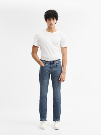 Dark Indigo Blue Washed Straight Fit Jeans | Greenfibre