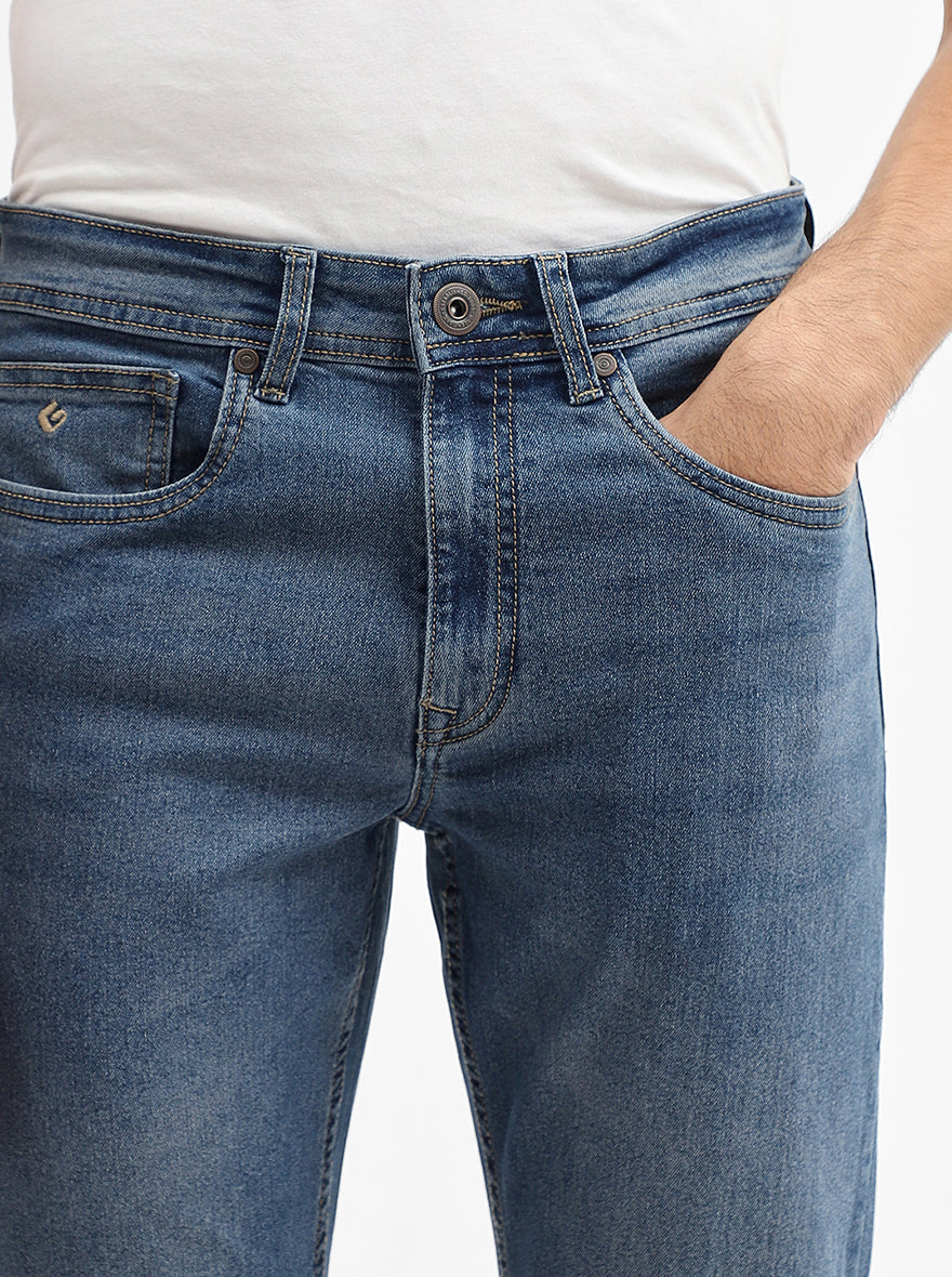 Dark Indigo Blue Washed Straight Fit Jeans | Greenfibre