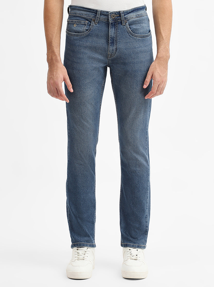 Dark Indigo Blue Washed Straight Fit Jeans | Greenfibre
