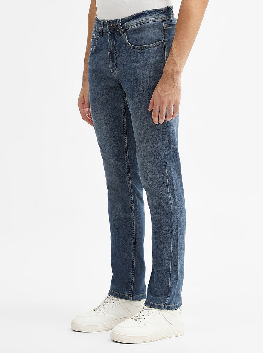 Dark Indigo Blue Washed Straight Fit Jeans | Greenfibre