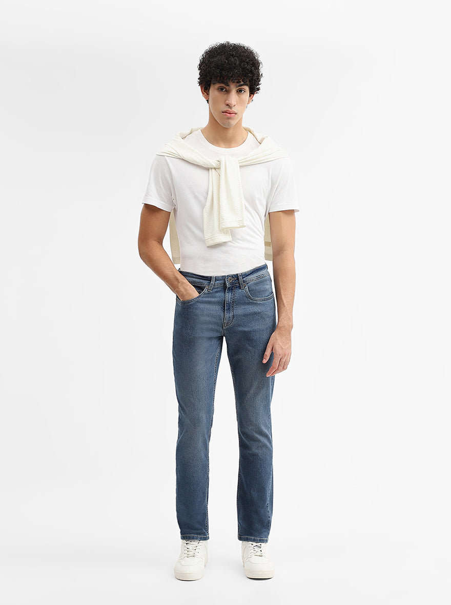 Dark Indigo Blue Washed Straight Fit Jeans | Greenfibre