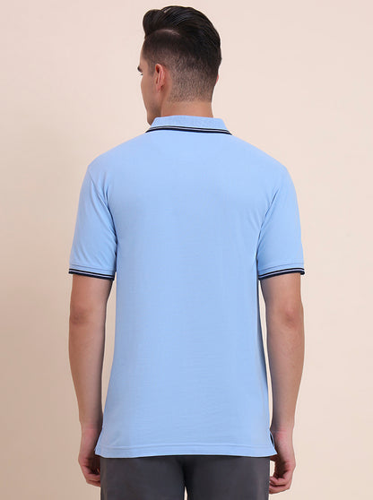Sky Blue Solid Slim Fit Polo T-Shirt | Greenfibre