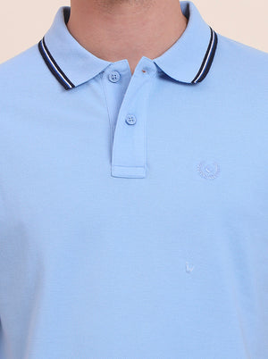 Sky Blue Solid Slim Fit Polo T-Shirt | Greenfibre