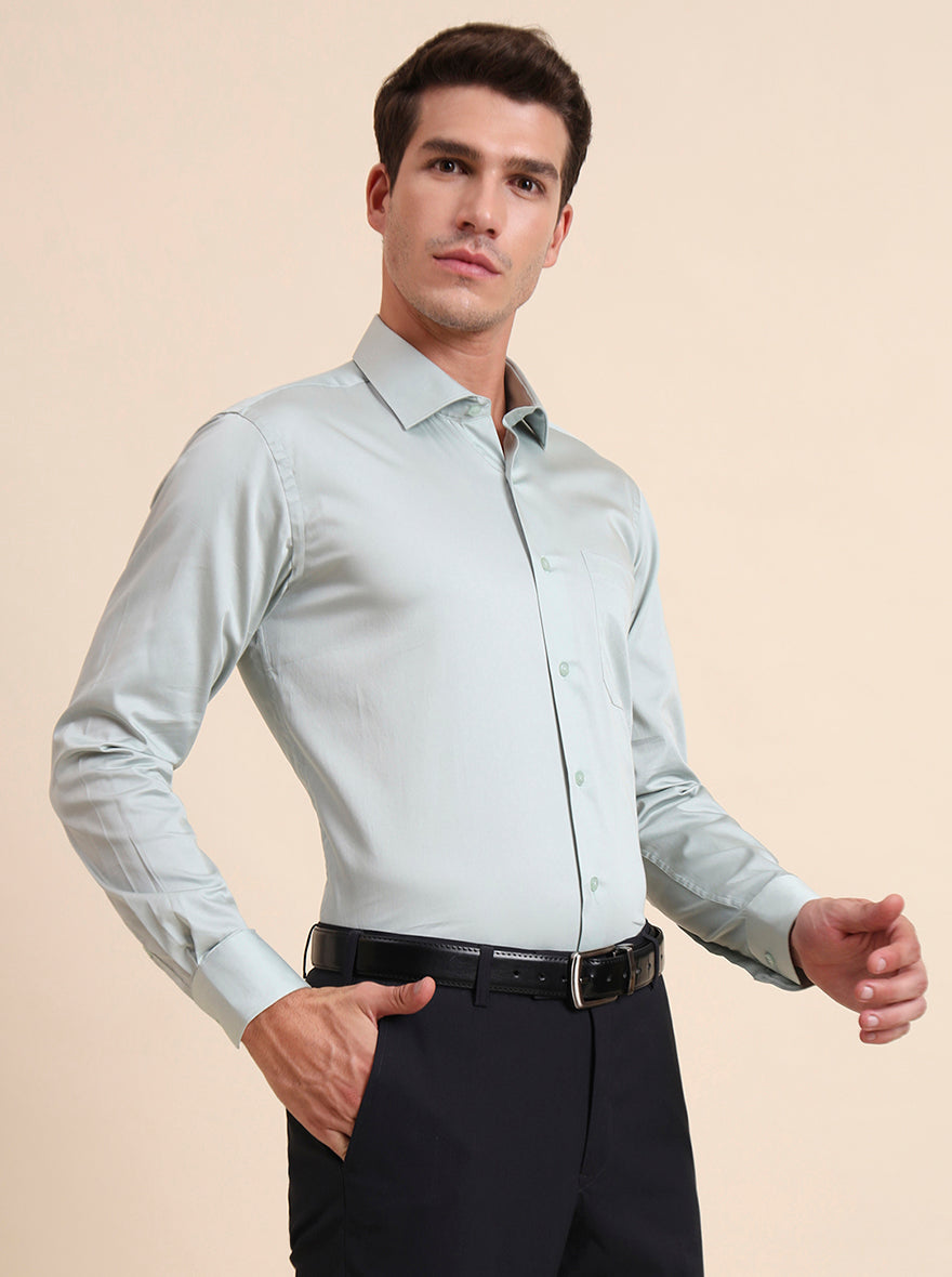 Pista Green Solid Slim Fit Formal Shirt | Metal