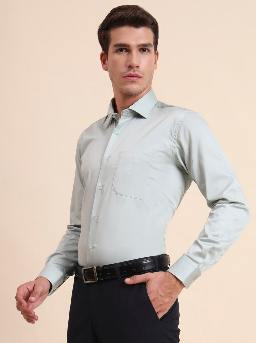 Pista Green Solid Slim Fit Formal Shirt | Metal