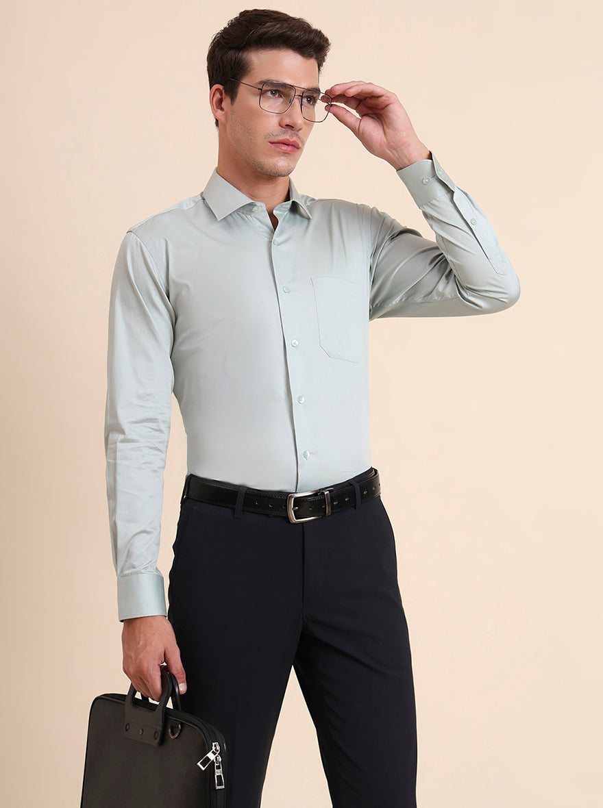 Pista Green Solid Slim Fit Formal Shirt | Metal