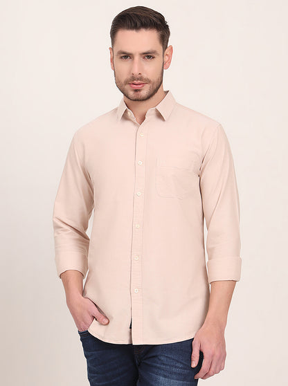 Beige Solid Slim Fit Casual Shirt | JadeBlue