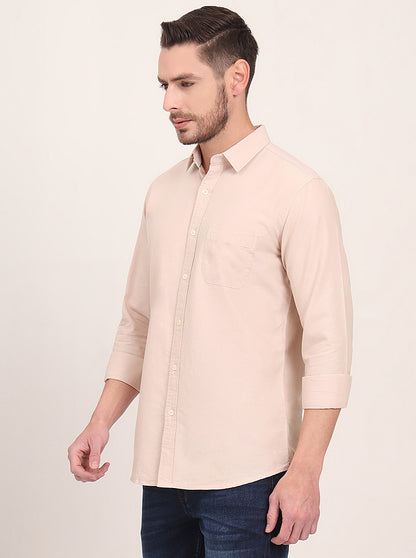 Beige Solid Slim Fit Casual Shirt | JadeBlue