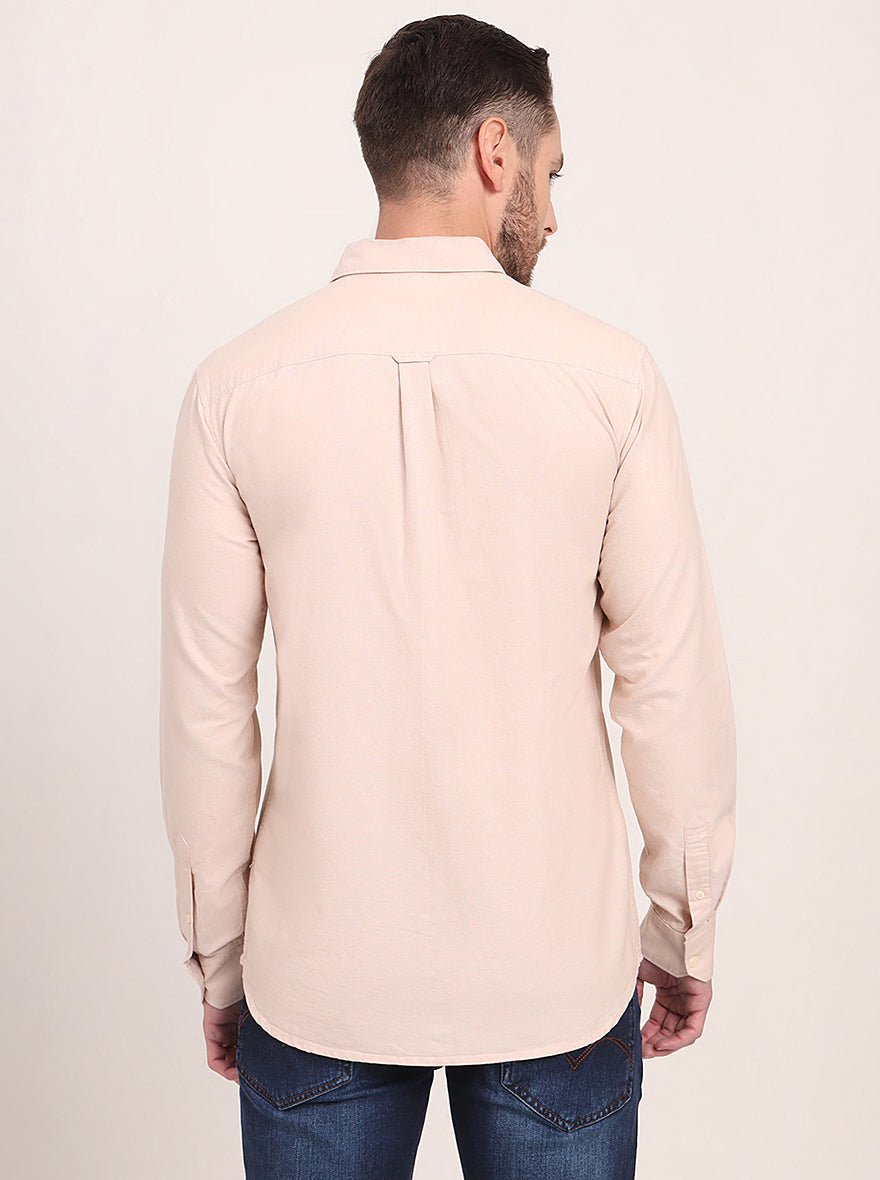 Beige Solid Slim Fit Casual Shirt | JadeBlue