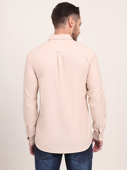 Beige Solid Slim Fit Casual Shirt | JadeBlue