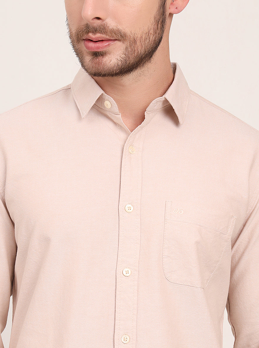 Beige Solid Slim Fit Casual Shirt | JadeBlue