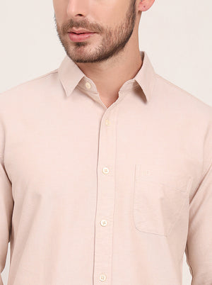 Beige Solid Slim Fit Casual Shirt | JadeBlue