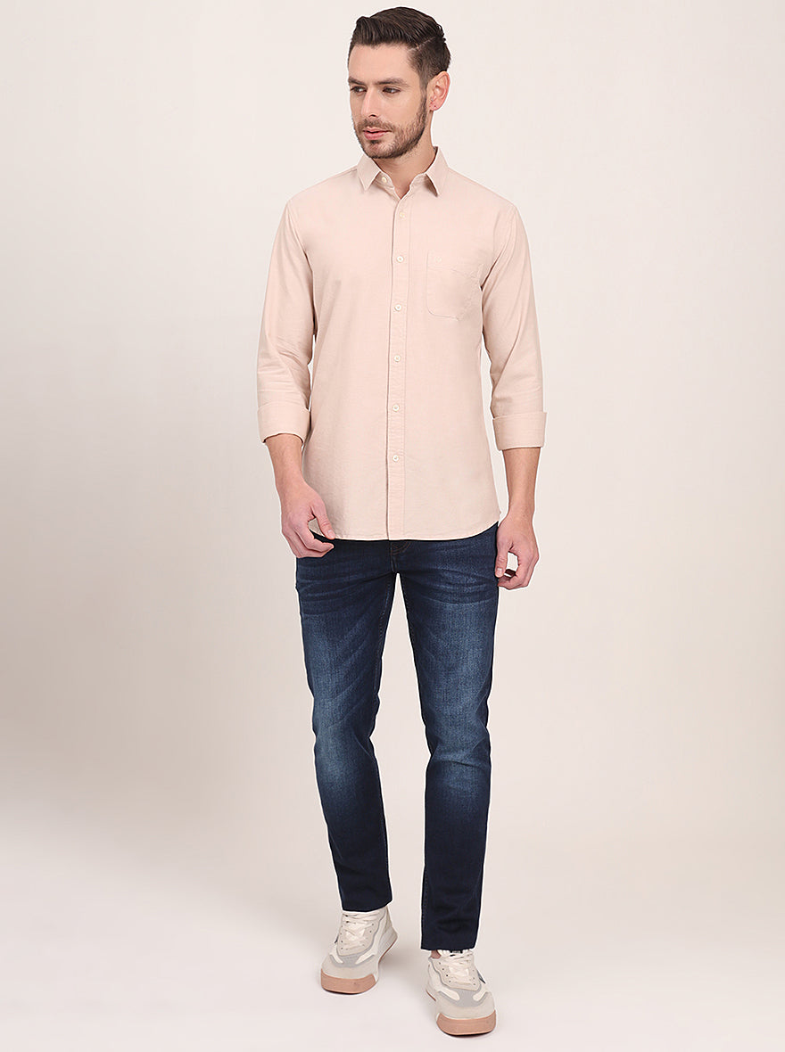 Beige Solid Slim Fit Casual Shirt | JadeBlue