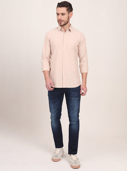 Beige Solid Slim Fit Casual Shirt | JadeBlue