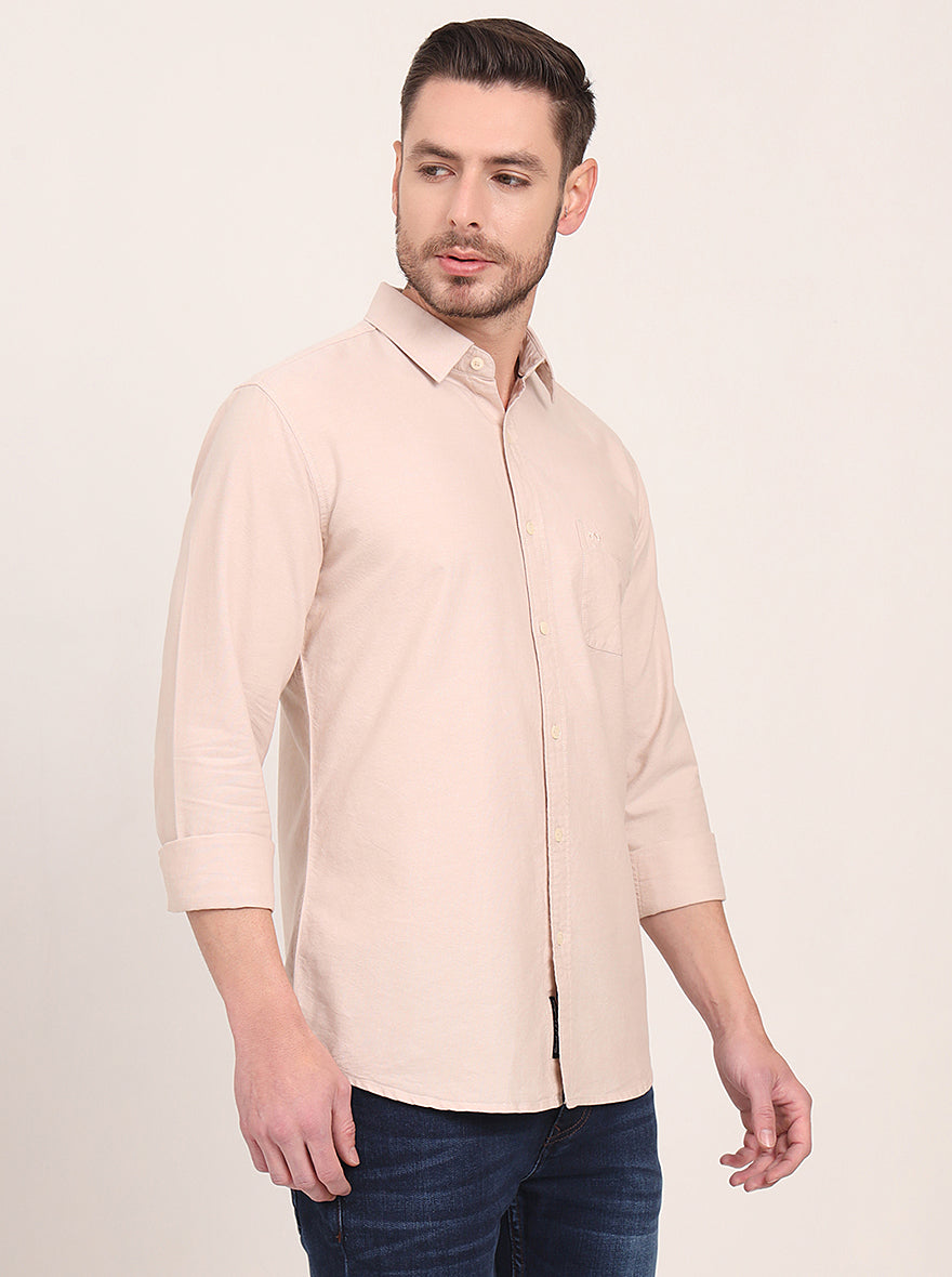 Beige Solid Slim Fit Casual Shirt | JadeBlue