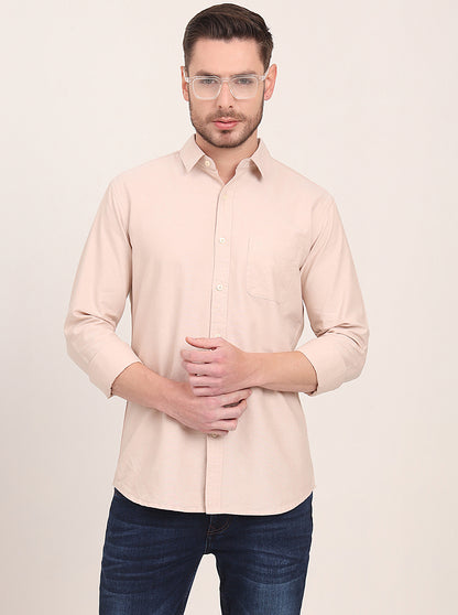 Beige Solid Slim Fit Casual Shirt | JadeBlue