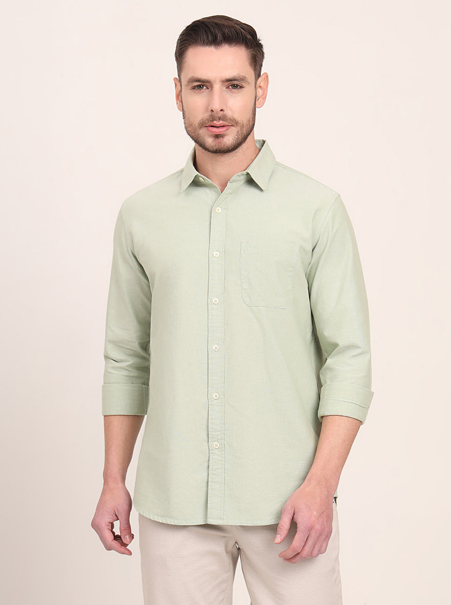 Green Solid Slim Fit Casual Shirt | JadeBlue