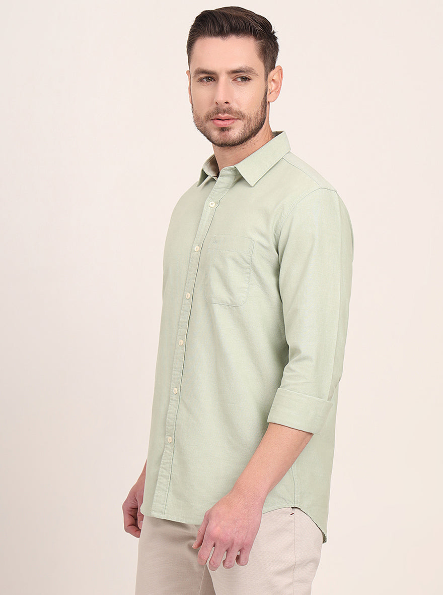 Green Solid Slim Fit Casual Shirt | JadeBlue