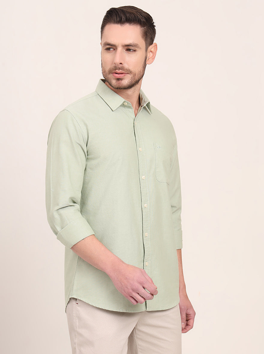 Green Solid Slim Fit Casual Shirt | JadeBlue