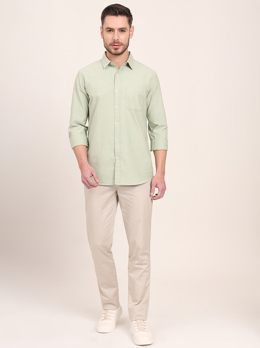 Green Solid Slim Fit Casual Shirt | JadeBlue