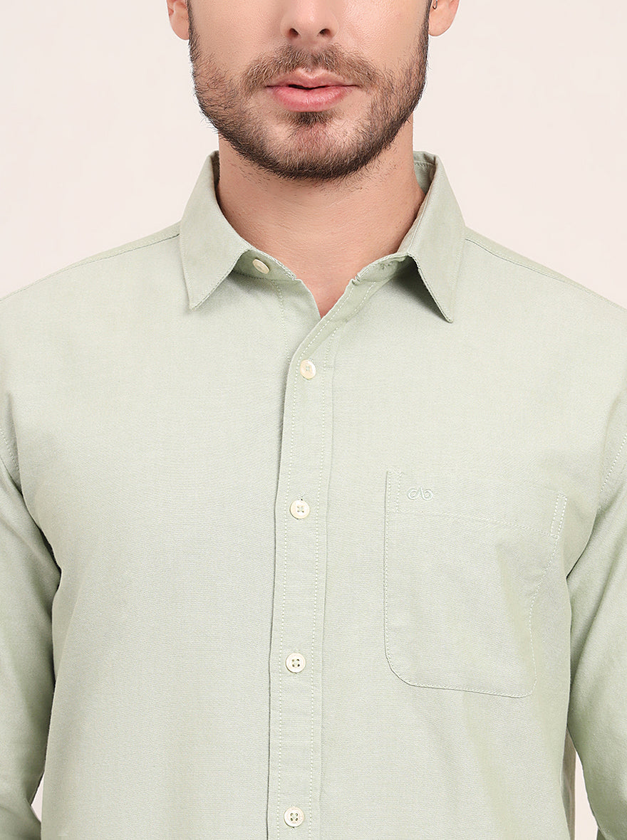 Green Solid Slim Fit Casual Shirt | JadeBlue
