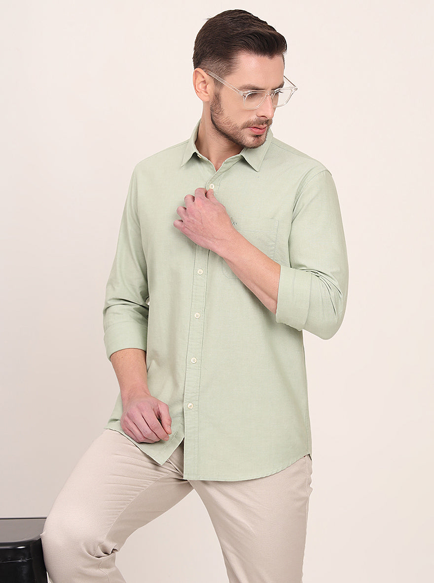 Green Solid Slim Fit Casual Shirt | JadeBlue