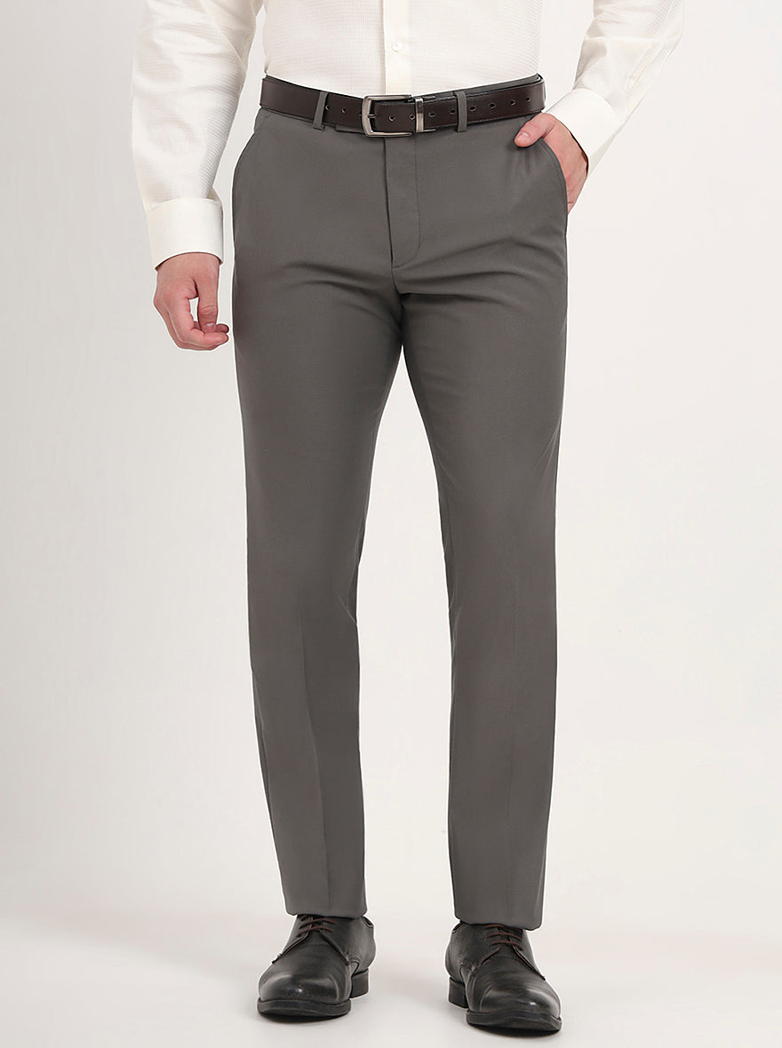Grey Solid Slim Fit Formal Trouser | Metal