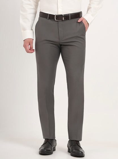 Grey Solid Slim Fit Formal Trouser | Metal