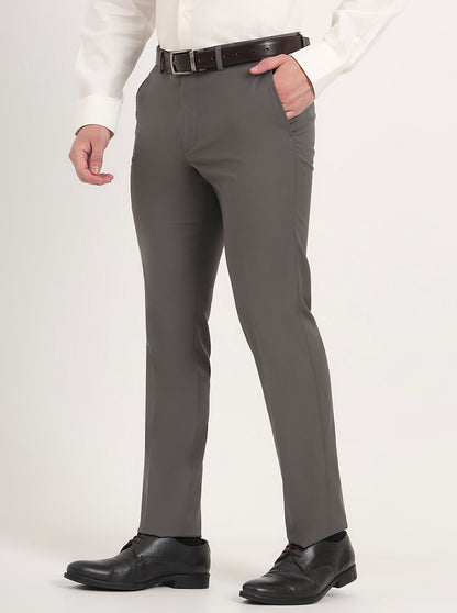 Grey Solid Slim Fit Formal Trouser | Metal