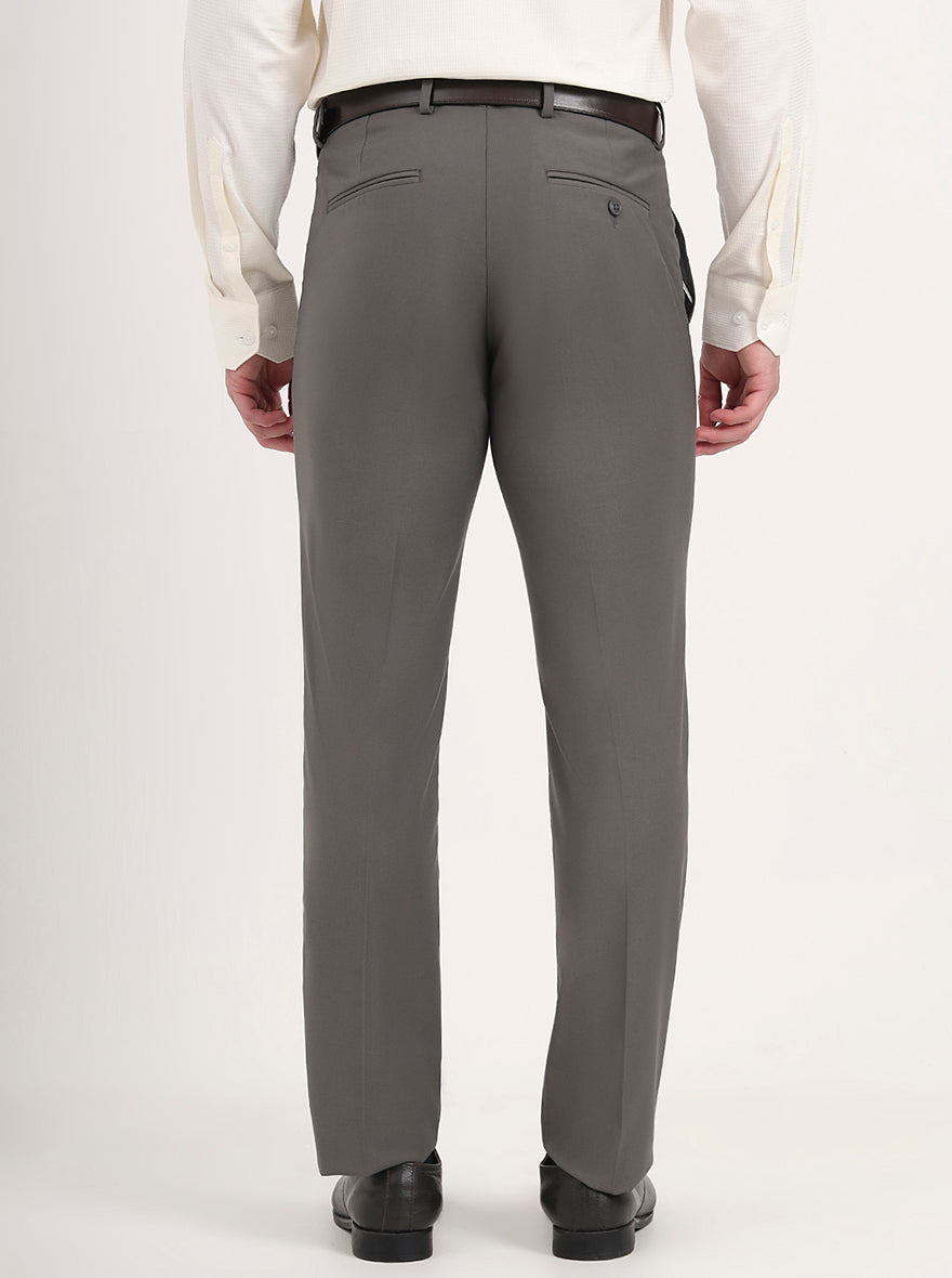 Grey Solid Slim Fit Formal Trouser | Metal