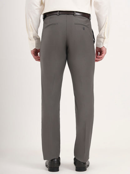 Grey Solid Slim Fit Formal Trouser | Metal