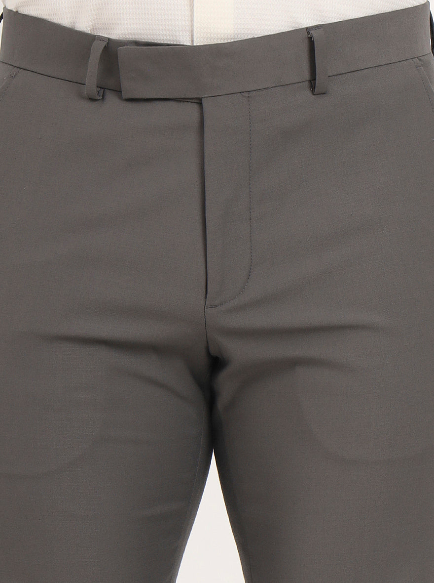 Grey Solid Slim Fit Formal Trouser | Metal